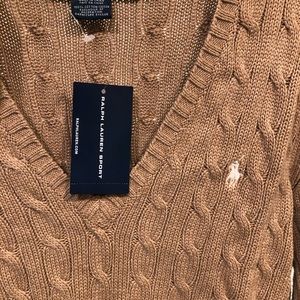 Cable Knit Cotton VNeck Ralph Lauren Polo Sweater